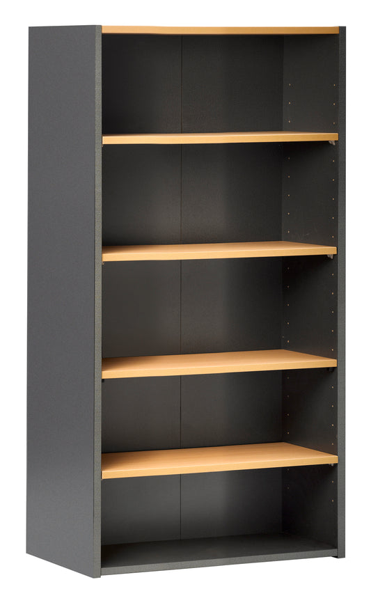 EMERGE OFFICE STORAGE CUPBOARD WITHOUT DOORS 900Wx1800Hx430D IRONSTONE FRAME WITH BEECH FINISH