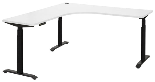 PULSE RAPID ASSEMBLY TRI-MOTOR  1500x1500x600 3 STAGE HEIGHT ADJUSTABLE CORNER WORKSTATION BLACK BASE WITH WHITE TOP