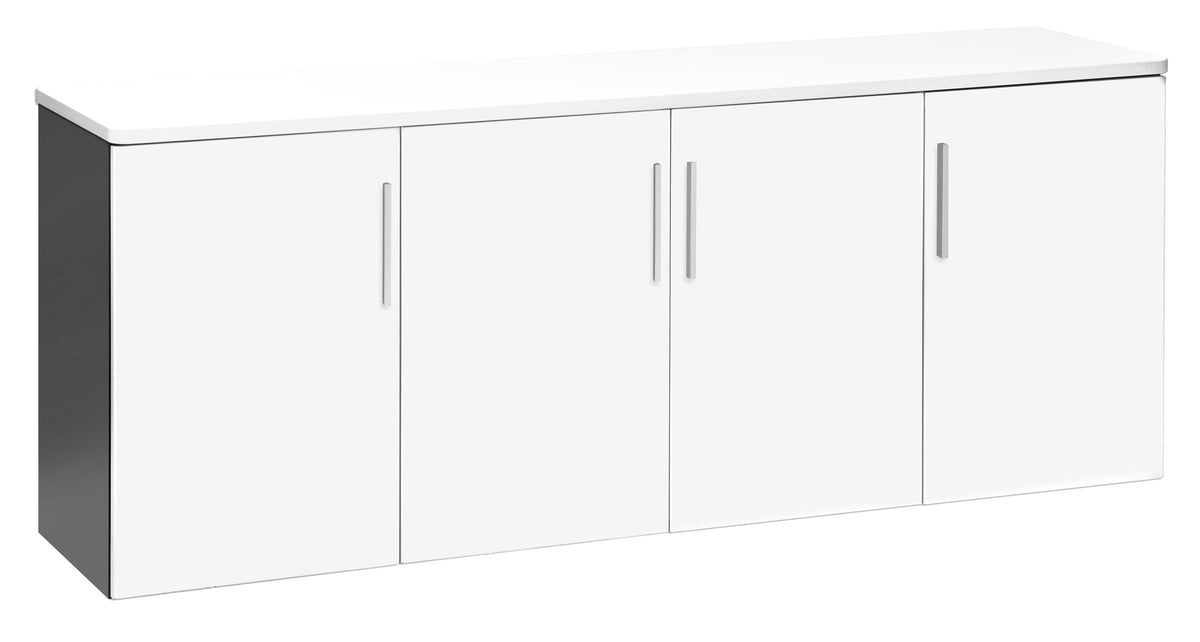 EMERGE OFFICE CREDENZA 1800Wx450D IRONSTONE FRAME WHITE TOP AND 4 DOORS