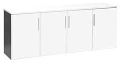 EMERGE OFFICE CREDENZA 1800Wx450D IRONSTONE FRAME WHITE TOP AND 4 DOORS