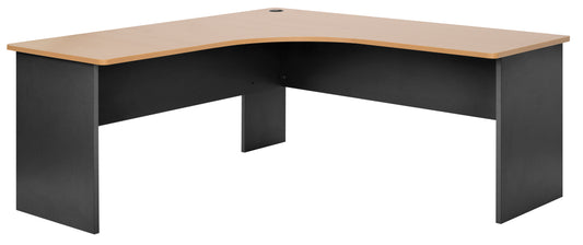 EMERGE SLAB END CORNER DESK WORKSTATION 1800Wx1800Wx600D IRONSTONE BASE WITH BEECH WORKTOP