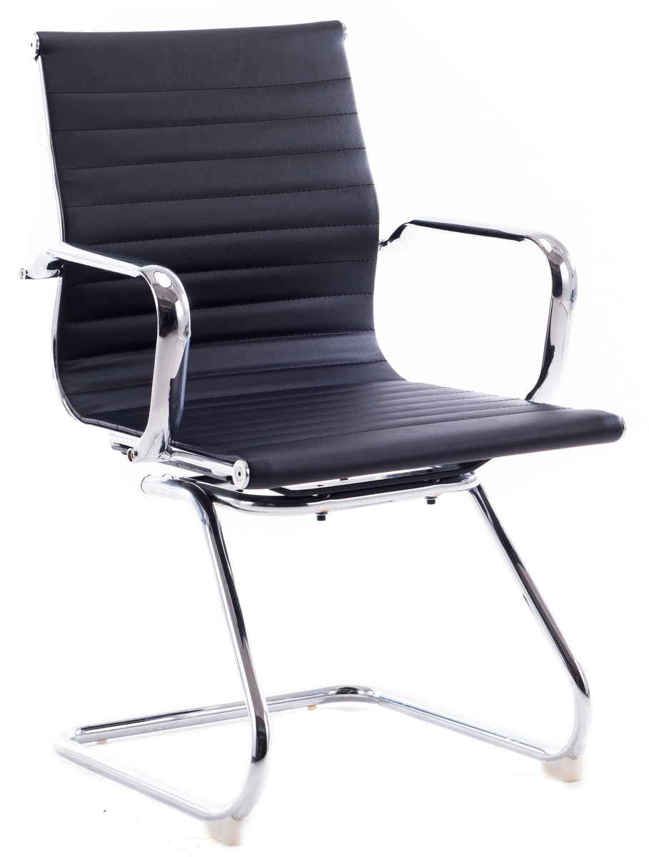 Replica home office chair in Black PU, chrome arms and chrome metal frame W565 X D645 X H895 MM