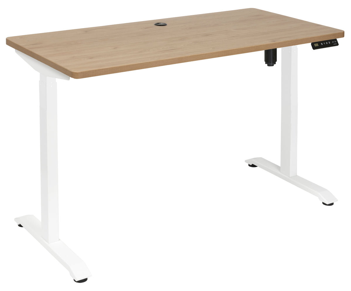 EMERGE 1200x600 SINGLE MOTOR HEIGHT ADJUSTABLE DESK PACIFIC OAK TOP WITH WHITE BASE