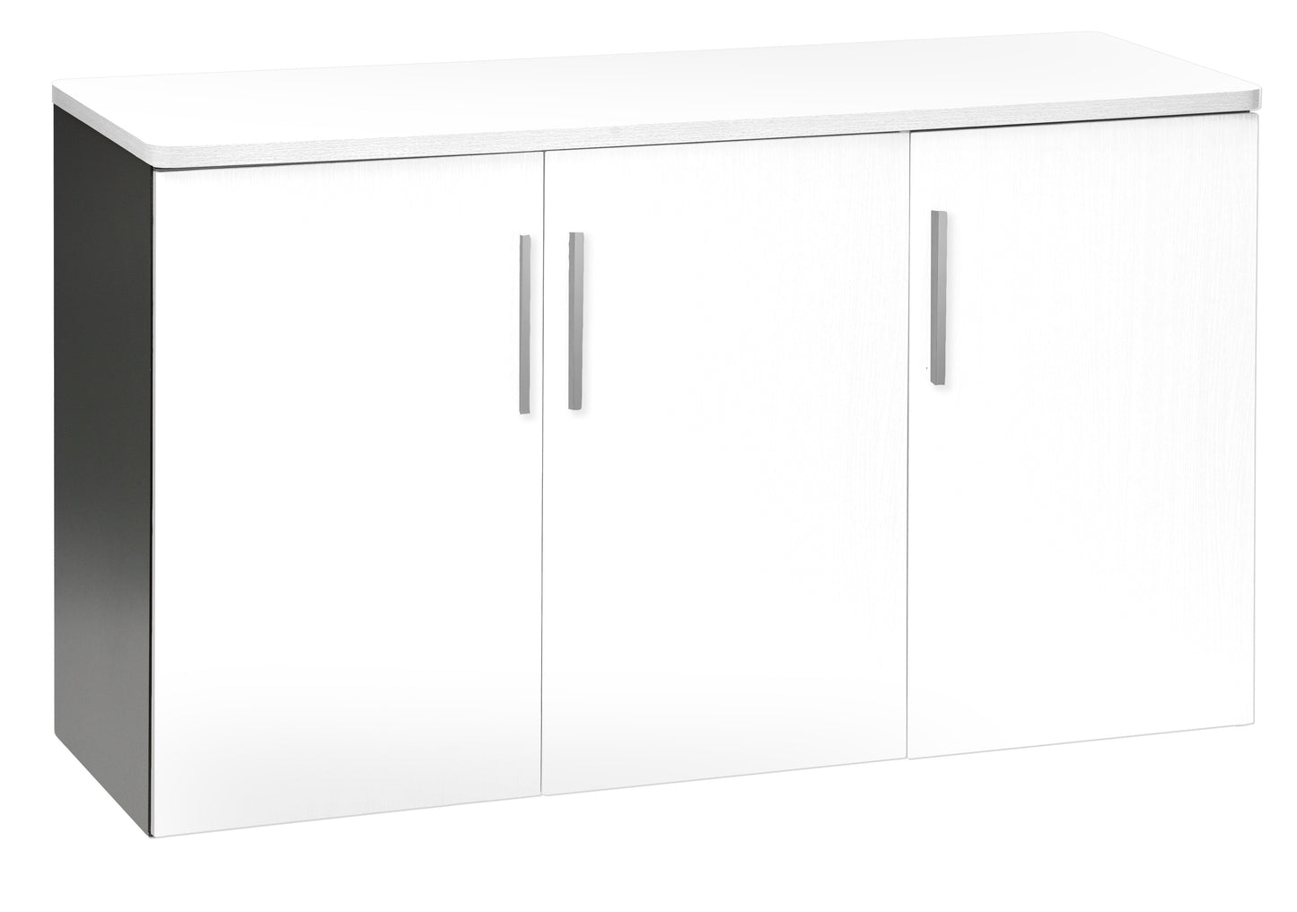 EMERGE OFFICE CREDENZA 1200Wx450D WOOD DOORS x3 IRONSTONE FRAME WHITE TOP AND DOORS