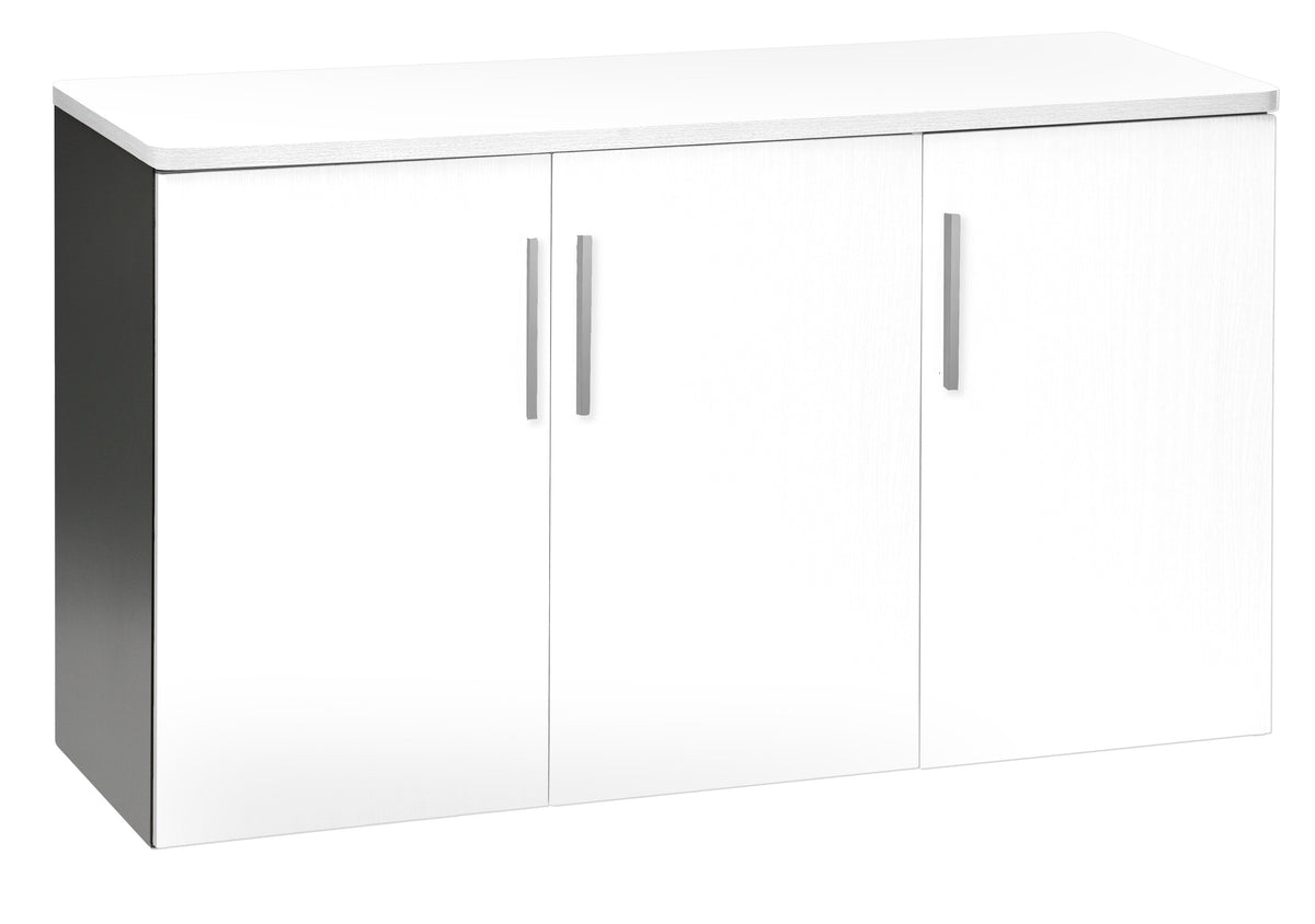 EMERGE OFFICE CREDENZA 1200Wx450D WOOD DOORS x3 IRONSTONE FRAME WHITE TOP AND DOORS
