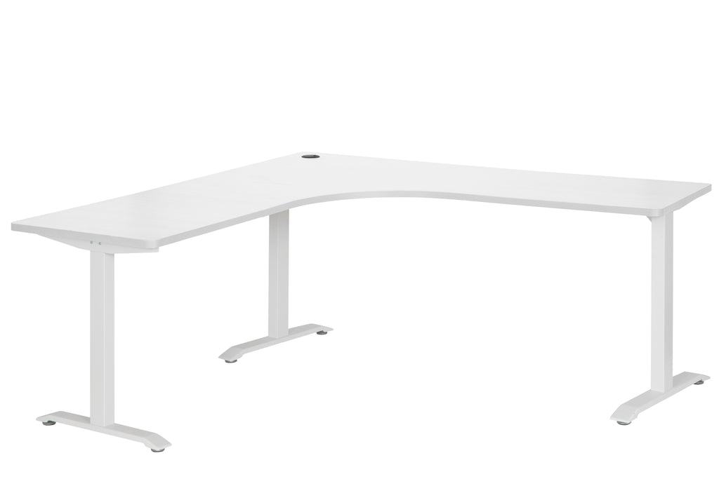 EMERGE 1800x1800x750 CORNER DESK WORKSTATION WHITE STEEL FRAME WITH WHITE TOP