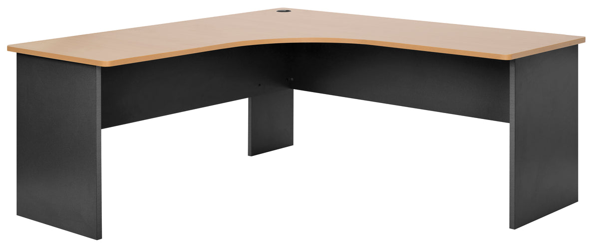 PULSE SLAB END CORNER DESK WORKSTATION 1800Wx1800Wx600D IRONSTONE BASE WITH BEECH WORKTOP