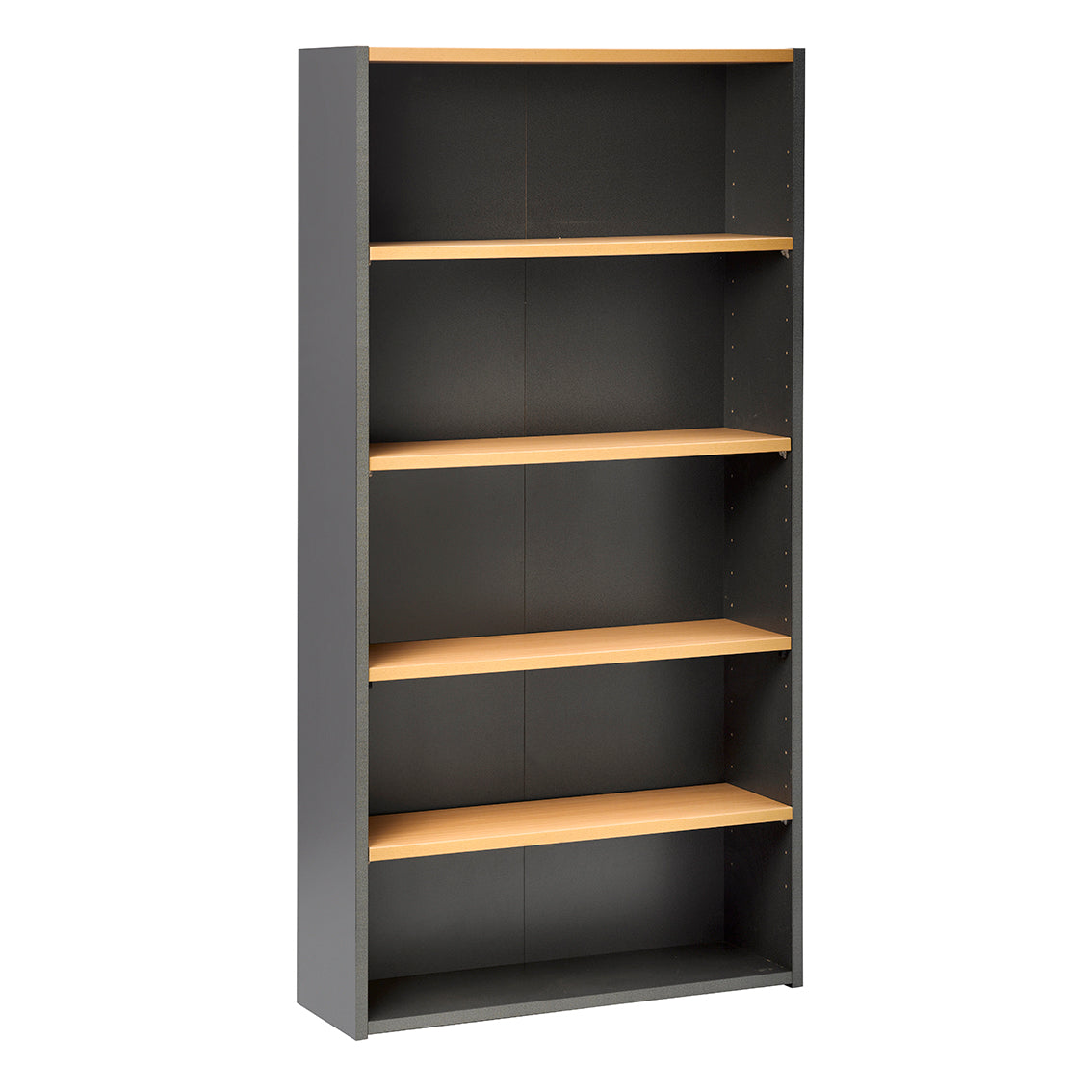 PULSE OFFICE BOOKCASE 900W x 300D x 1800H IRONSTONE FRAME BEECH TOP & SHELVES
