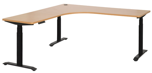PULSE RAPID ASSEMBLY TRI-MOTOR  1800x1800x600 3 STAGE HEIGHT ADJUSTABLE CORNER WORKSTATION BLACK BASE WITH BEECH TOP