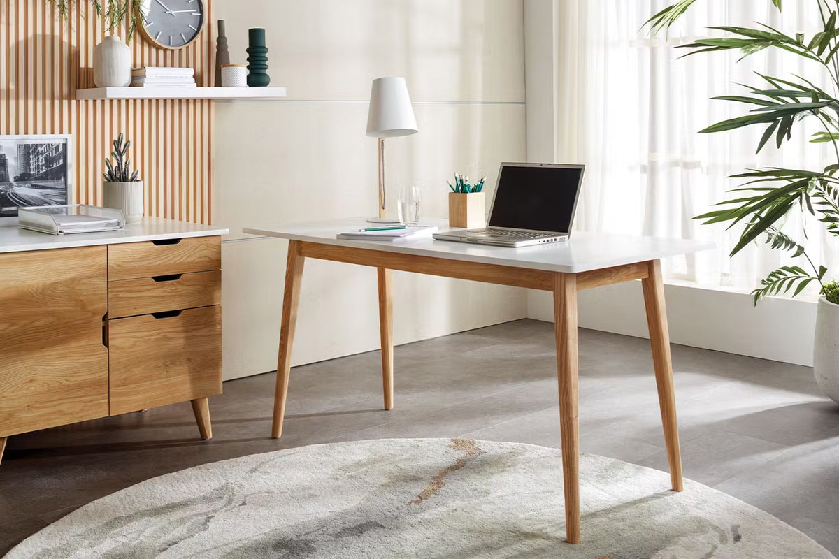 DENMARK HOME OFFICE DESK WHITE TOP AND SOLID ASH LEGS 1500Wx700D