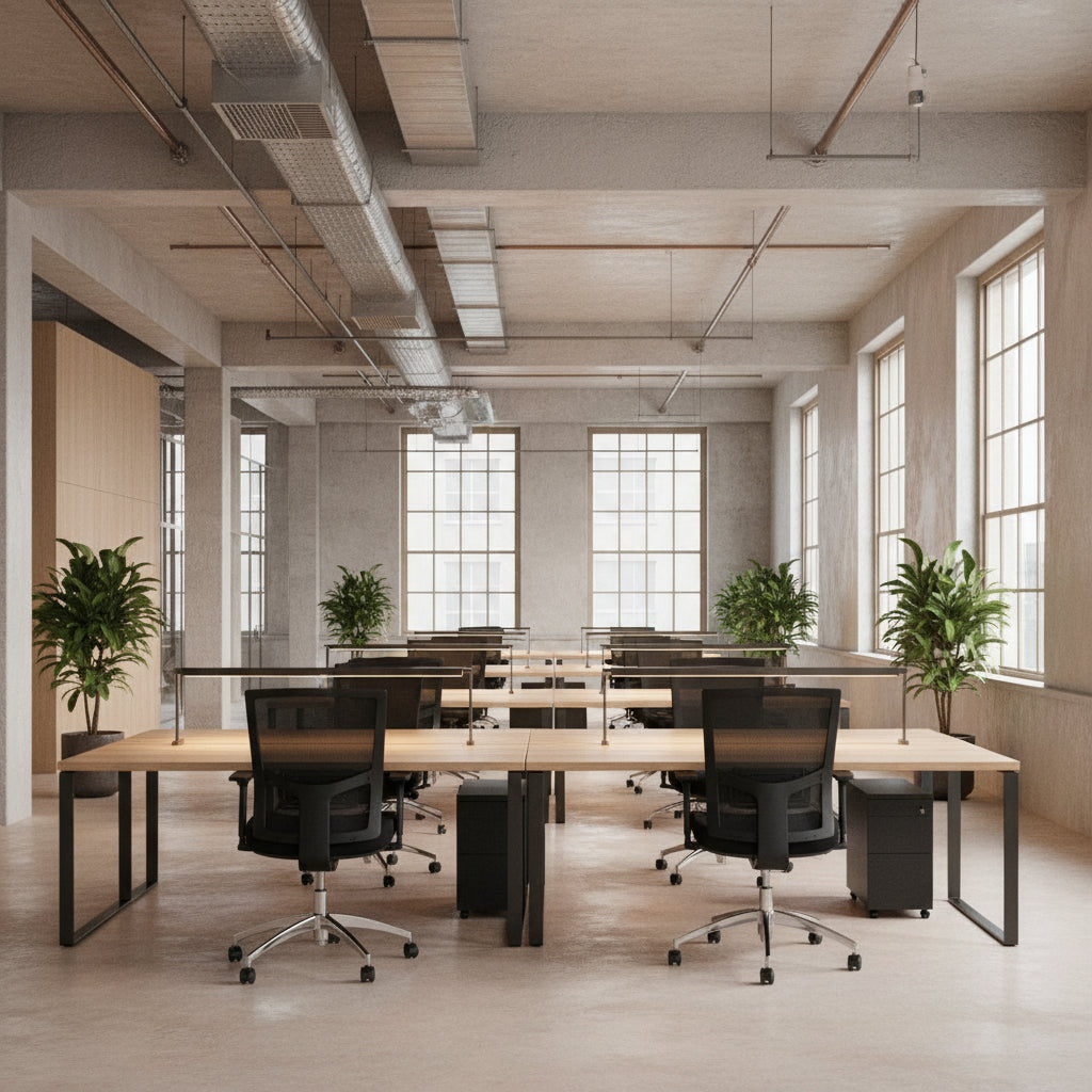 Jasper J Advance Breathe X office chairs behind desks in AI generated office scene