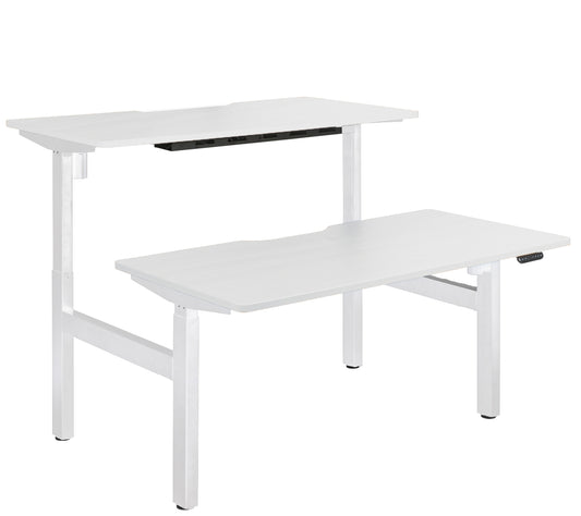 Height Adjustable Dual Motor Back to Back Desk  White Legs White Scallop Top 1500w x 750d