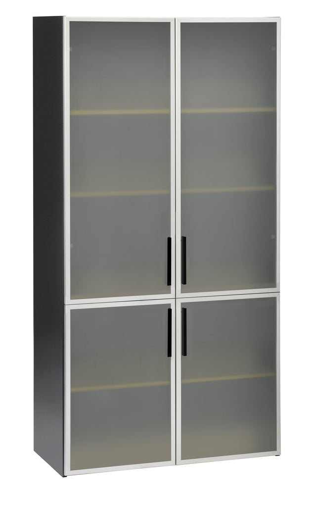 PULSE OFFICE STORAGE CUPBOARD IRONSTONE FRAME WITH BEECH SHELVES AND 4 GLASS DOORS
