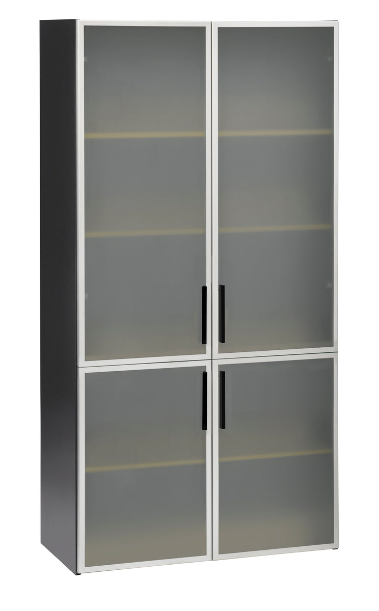 PULSE OFFICE STORAGE CUPBOARD IRONSTONE FRAME WITH BEECH SHELVES AND 4 GLASS DOORS