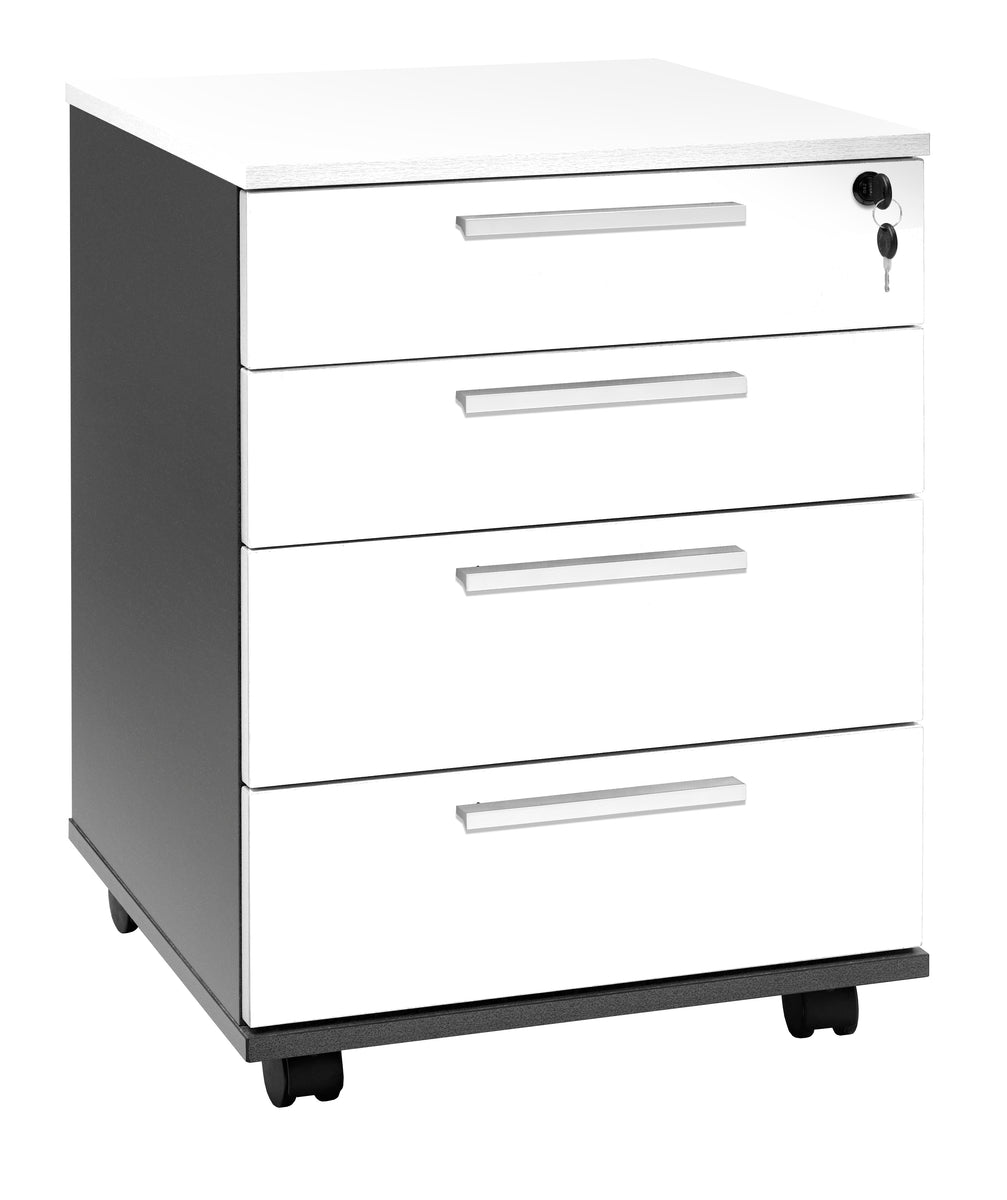 PULSE OFFICE MOBILE WITH 4  DRAWERS - IRONSTONE FRAME WHITE TOP & FRONT