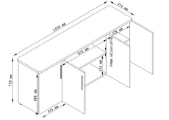 PULSE OFFICE CREDENZA 1800Wx450D IRONSTONE FRAME BEECH TOP AND 4 DOORS