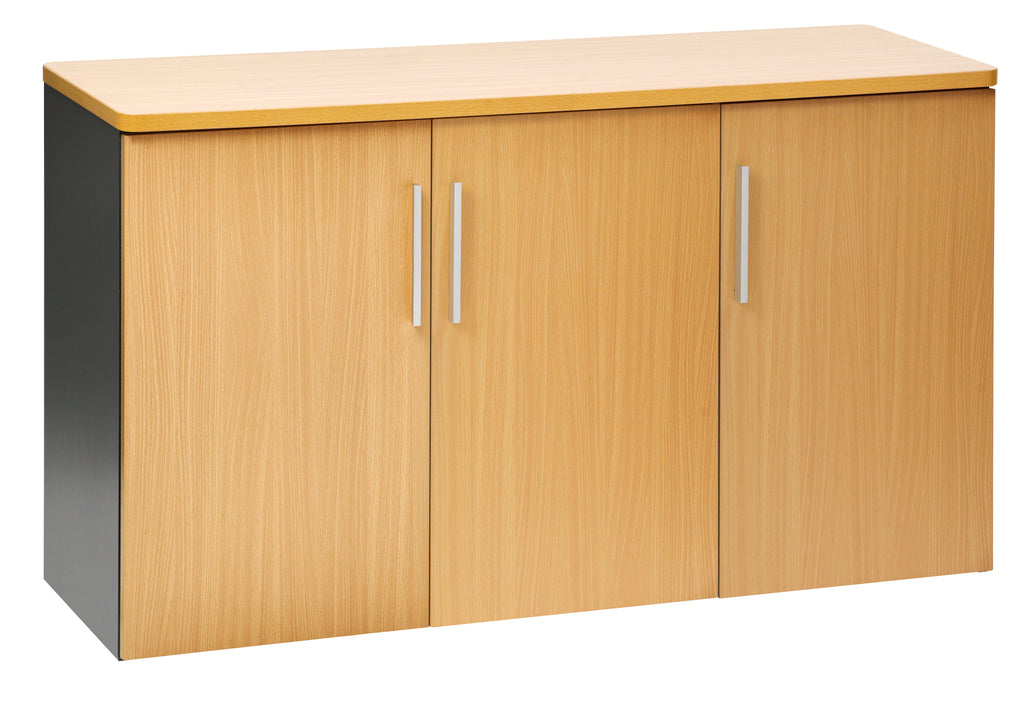 PULSE OFFICE CREDENZA 1500Wx450D IRONSTONE FRAME BEECH TOP AND DOORS