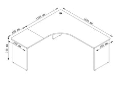 EMERGE SLAB END CORNER DESK WORKSTATION 1800Wx1800Wx750D IRONSTONE BASE WITH WHITE WORKTOP