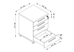 EMERGE OFFICE MOBILE 4 DRAWER IRONSTONE FRAME WITH WHITE FINISH