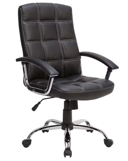 CHECK CHAIR BLACK PVC CHROME ARMS AND STAR BASE 600Wx640D AND 1040-1135H
