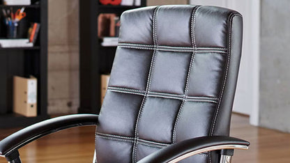 CHECK CHAIR BLACK PVC CHROME ARMS AND STAR BASE 600Wx640D AND 1040-1135H