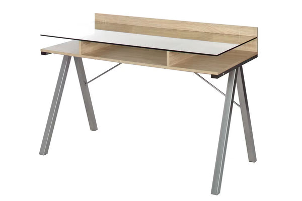 DUO DESK IN LIGHT OAK WITH GLASS TOP 1200Wx600Dx820H
