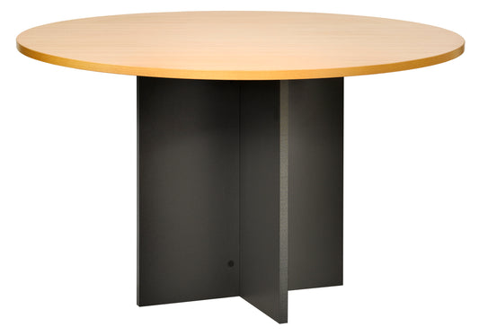 EMERGE OFFICE TABLE 1200 ROUND IRONSTONE BASE WITH BEECH TABLE TOP