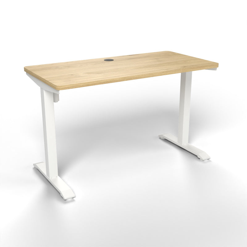 Emerge Single Motor Electric Desk 1200 x 600, Pacific Oak worktop, white frame