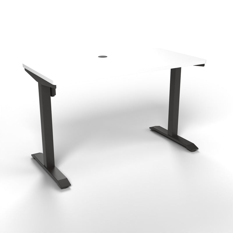 Emerge Single Motor Electric Desk 1200 x 600, white worktop, black frame