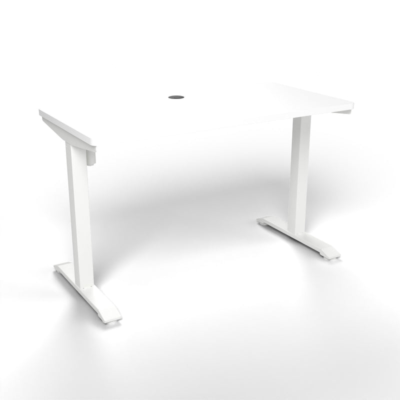 Emerge Single Motor Electric Desk 1200 x 600, white worktop, white frame