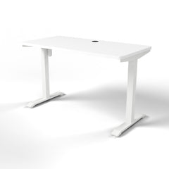 Emerge Single Motor Electric Desk 1200 x 600, white worktop, white frame, side view