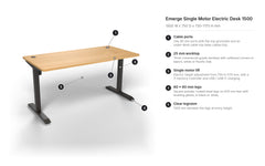 Emerge Single Motor Electric Desk 1500 x 750 features overview