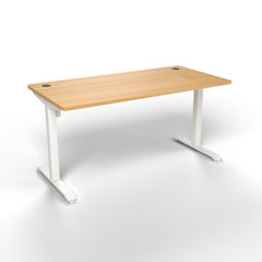 Emerge Single Motor Electric Desk 1500 x 750, beech worktop, white frame