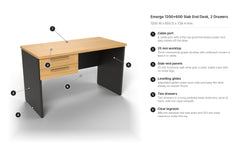 Emerge 1200x600 Slab End Desk, 2 Drawers features overview