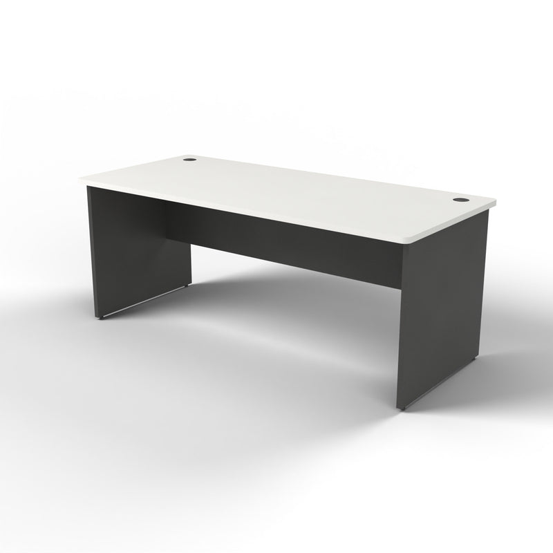 Emerge slab end desk 1800 x 800, white worktop, ironstone base, right view