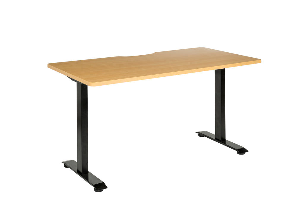 EMERGE STRAIGHT DESK 1800x800 BEECH SCALLOP TOP WITH BLACK METAL FRAME