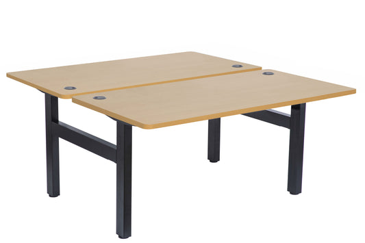 EMERGE FIXED HEIGHT BACK TO BACK DESK 1500W X 750D BLACK FRAME BEECH TOPS