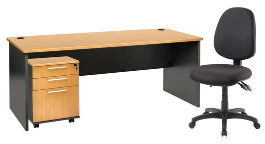OD245 1800 DESK BEECH, OM215 BEECH MOBILE AND ADVANCE CHAIR BLACK