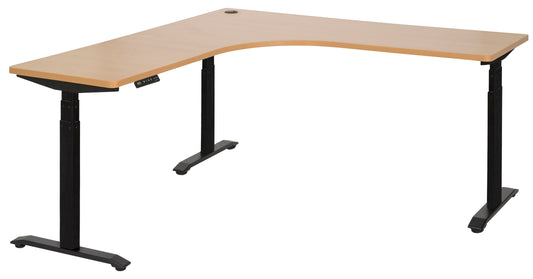 PULSE RAPID ASSEMBLY TRI-MOTOR  1500x1500x600 3 STAGE HEIGHT ADJUSTABLE CORNER WORKSTATION BLACK BASE WITH BEECH TOP