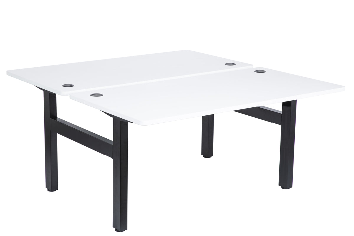 EMERGE FIXED HEIGHT BACK TO BACK DESK 1500W X 750D BLACK FRAME WHITE TOPS