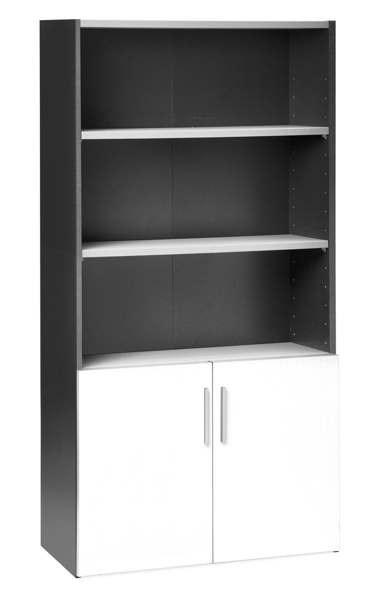 EMERGE OFFICE STORAGE CUPBOARD IRONSTONE FRAME WITH HALF HEIGHT WHITE WOODEN DOORS