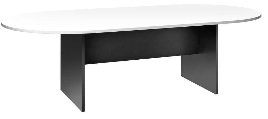 EMERGE BOARDROOM TABLE 2400X1200 IRONSTONE BASE WITH WHITE OVAL TABLE TOP