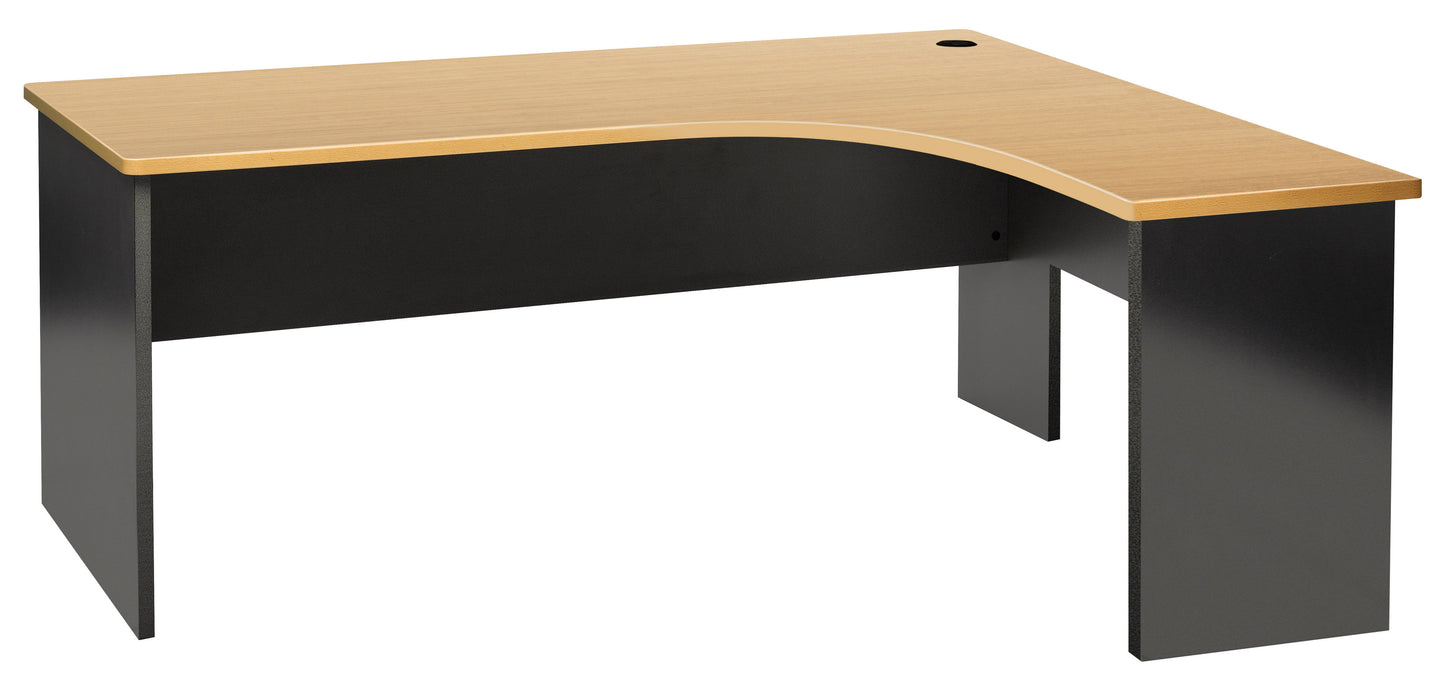 PULSE SLAB END CORNER DESK WORKSTATION 1800W-LEFTx1200W-RIGHTx600D IRONSTONE BASE WITH BEECH WORKTOP