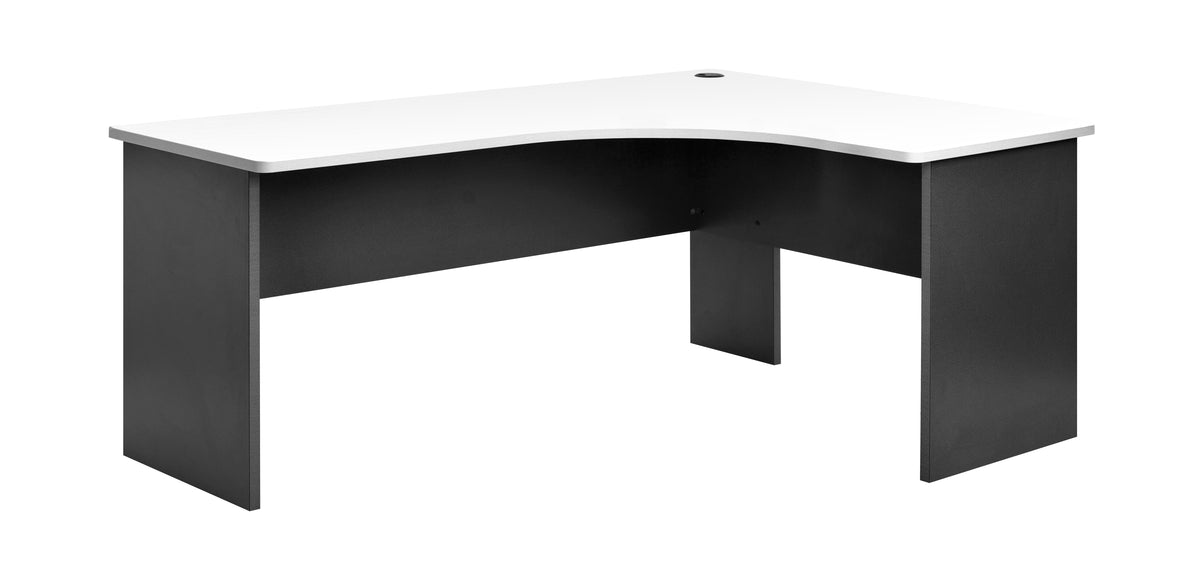 PULSE SLAB END CORNER DESK WORKSTATION 1800W-LEFTx1200W-RIGHTx600D IRONSTONE BASE WITH WHITE WORKTOP