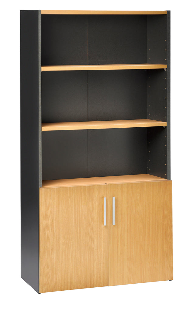 EMERGE OFFICE STORAGE CUPBOARD IRONSTONE FRAME WITH HALF HEIGHT BEECH WOODEN DOORS
