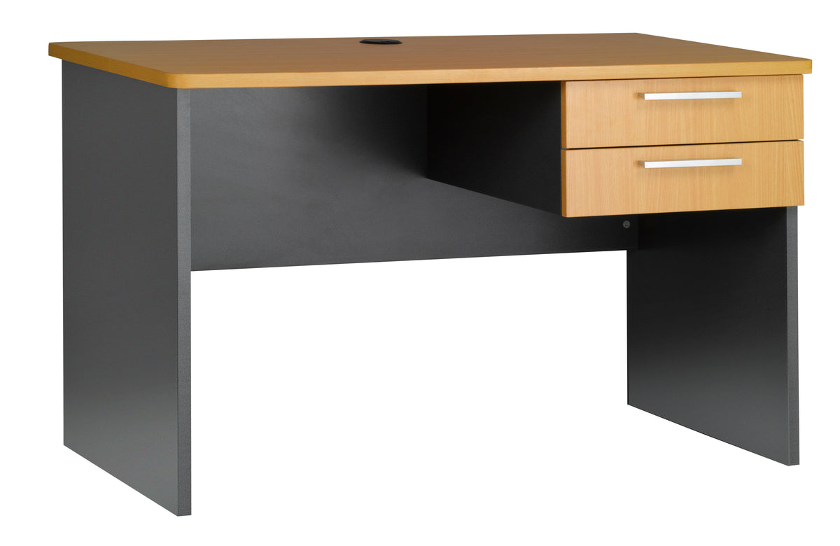 EMERGE SLAB END OFFICE DESK WITH 2 DRAWERS  1200Wx600D IRONSTONE BASE BEECH WORKTOP