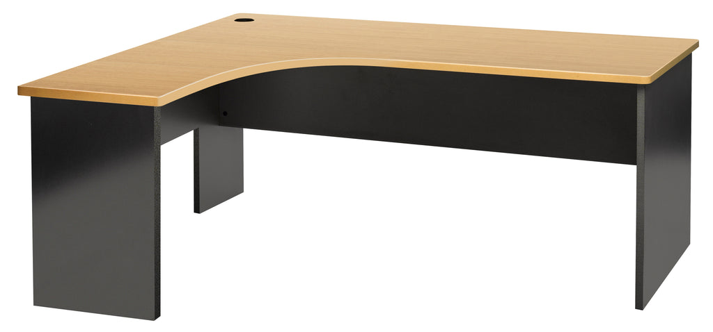 PULSE SLAB END CORNER DESK WORKSTATION 1200W-LEFTx1800W-RIGHTx600D IRONSTONE BASE WITH BEECH WORKTOP