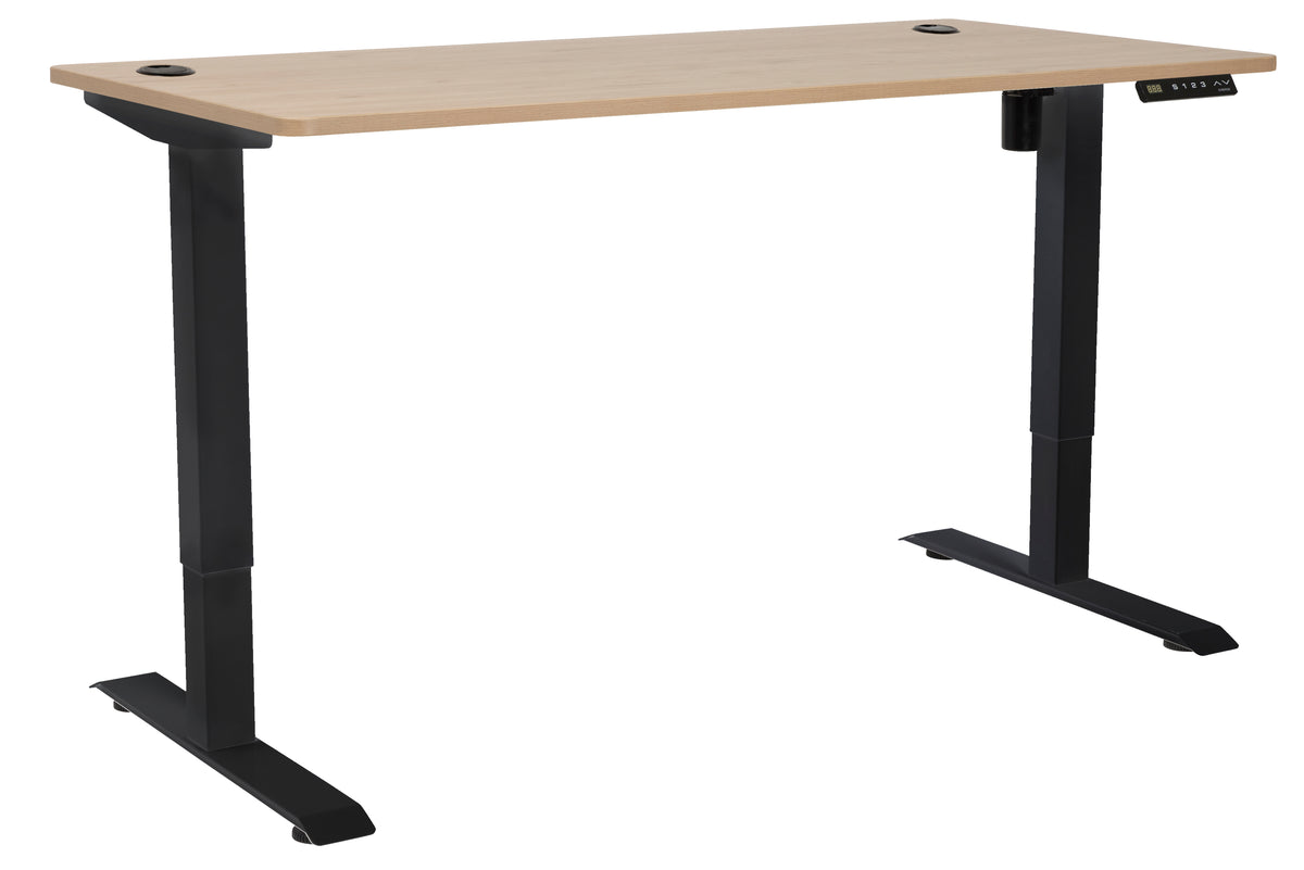 PULSE SINGLE MOTOR HEIGHT ADJUSTABLE DESK 1500Wx750D PACIFIC OAK TOP BLACK BASE 3 PROGRAM CONTROLLER
