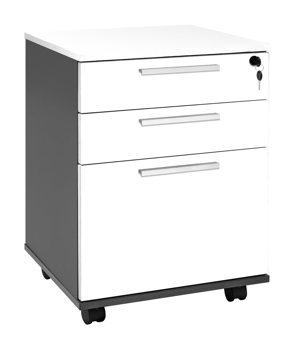 PULSE OFFICE MOBILE WITH 2 PEN DRAWER & 1 FILE DRAWER - IRONSTONE FRAME WHITE TOP & FRONT