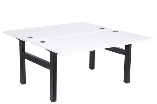 EMERGE FIXED HEIGHT BACK TO BACK DESK 1800W X 800D BLACK FRAME WHITE TOPS